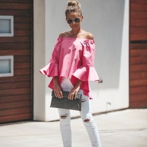 Vici hot pink off the shoulder top w bell sleeves